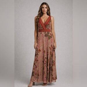 Bandolino Red and Green Floral Maxi Dress NORDSTROM